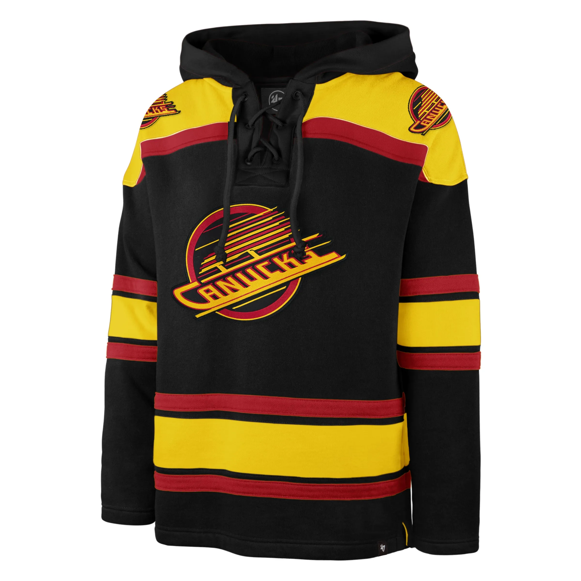 Vancouver Canucks NHL 47 Brand Men's Black Retro Heavyweight Lacer Hoodie