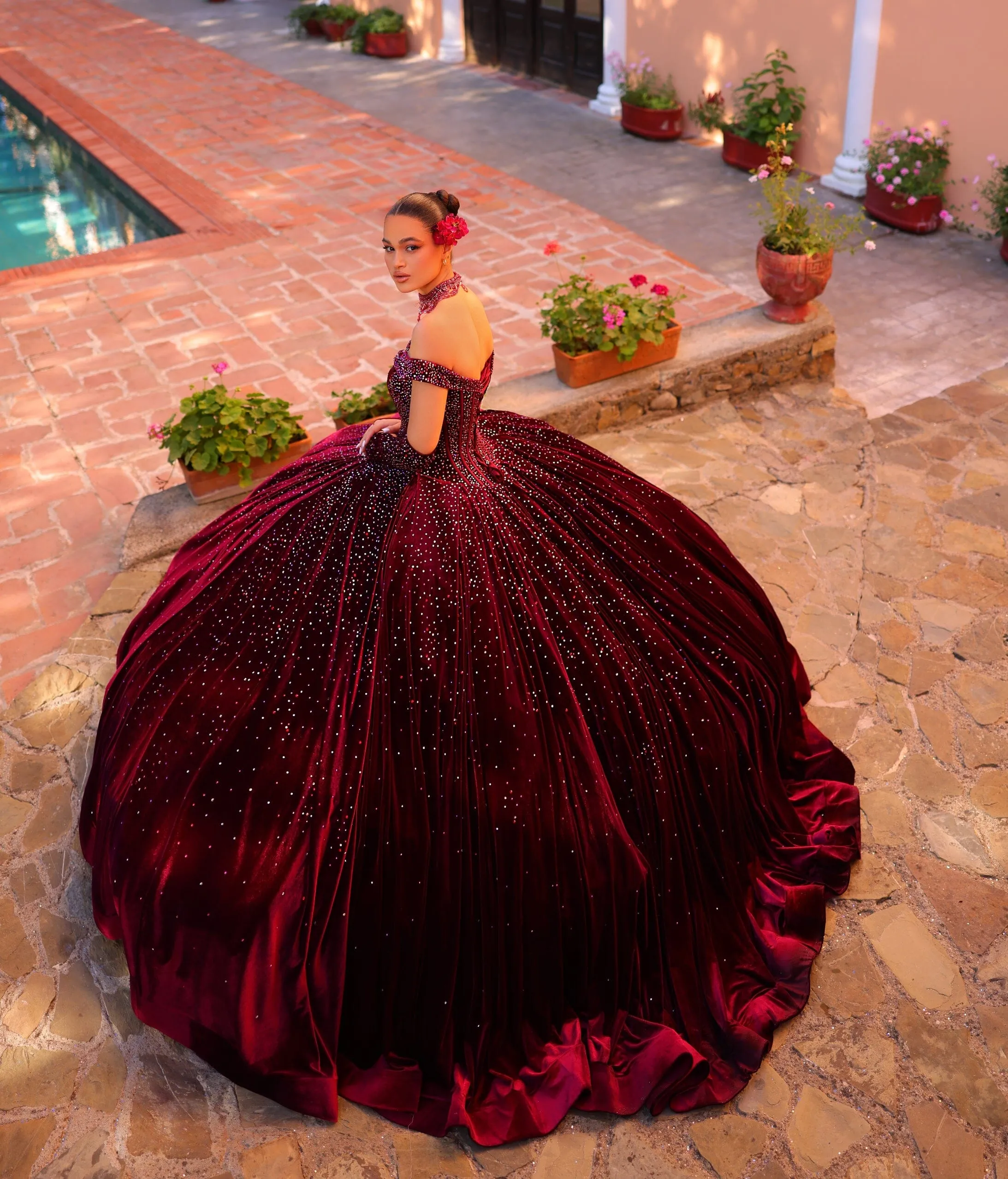 Velvet Off Shoulder Quinceanera Dress by Amarra 54257