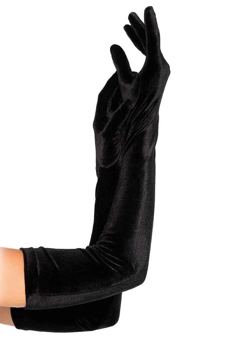 Velvet Opera Length Gloves in Black