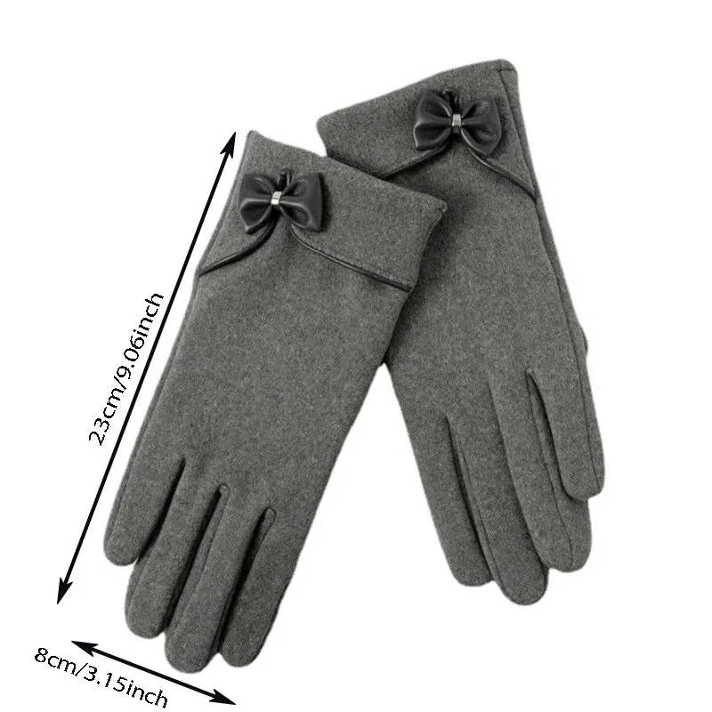 Warm Plus Velvet Thicken Windproof Cycling Cute Bowknot Elegant Elasticity Christmas Glove