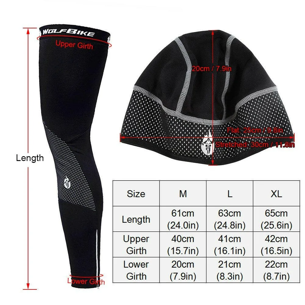 Windproof Warm Cycling Cap and Leg Warmers Set Outdoor Sports Running Warm Hat Leg Sleeves Leggings for Men Women