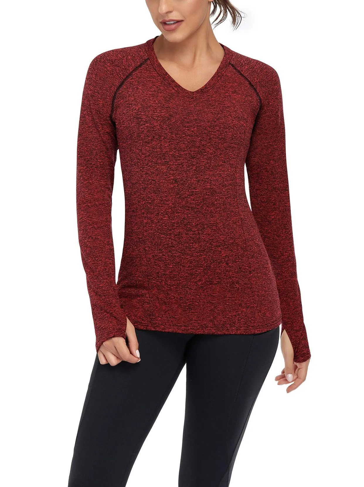 Women's V-neck Thermal Tops with Thumb Holes