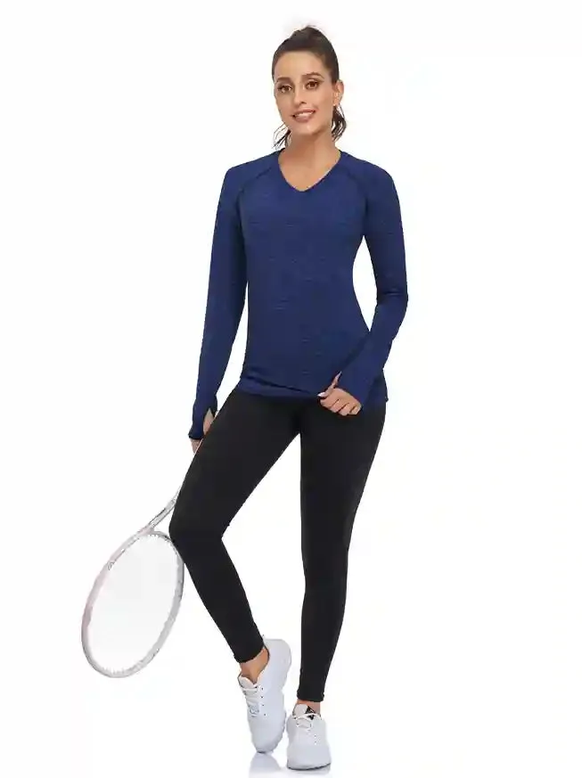 Women's V-neck Thermal Tops with Thumb Holes