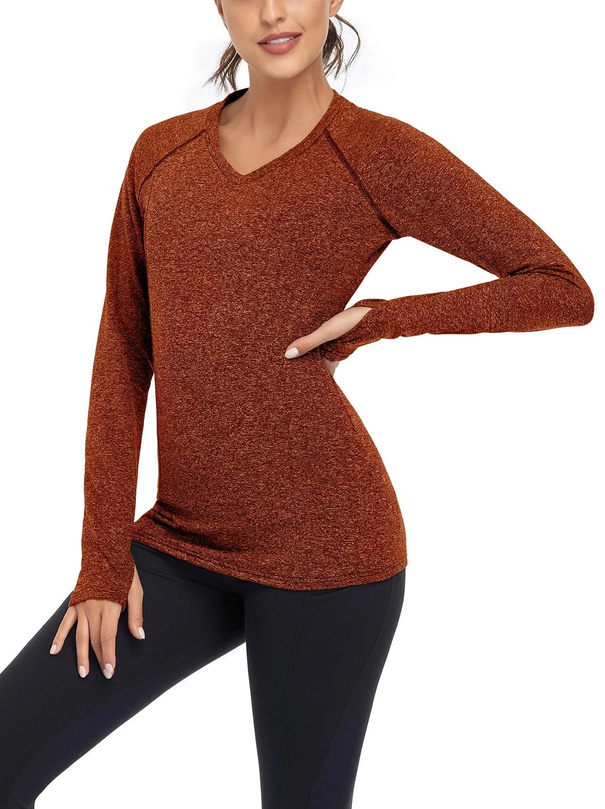 Women's V-neck Thermal Tops with Thumb Holes