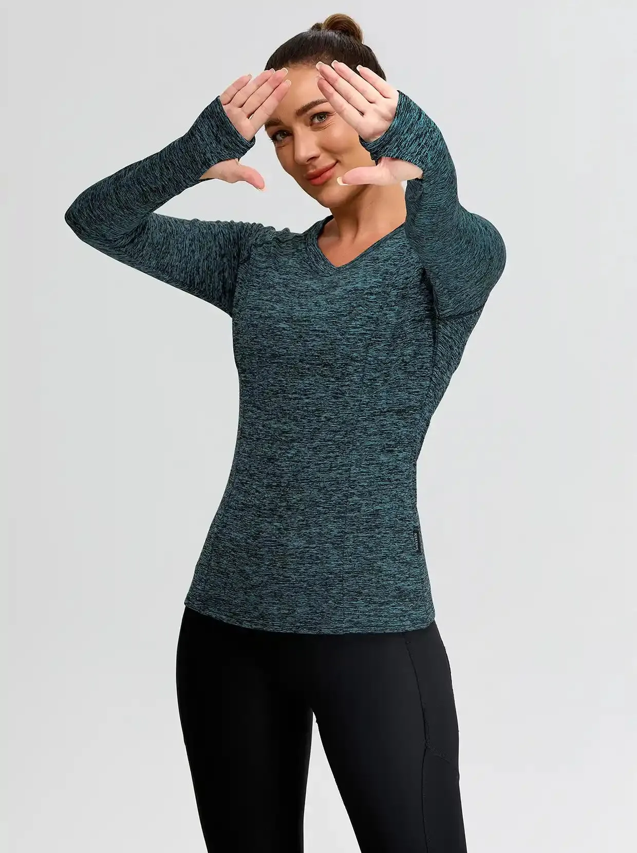 Women's V-neck Thermal Tops with Thumb Holes