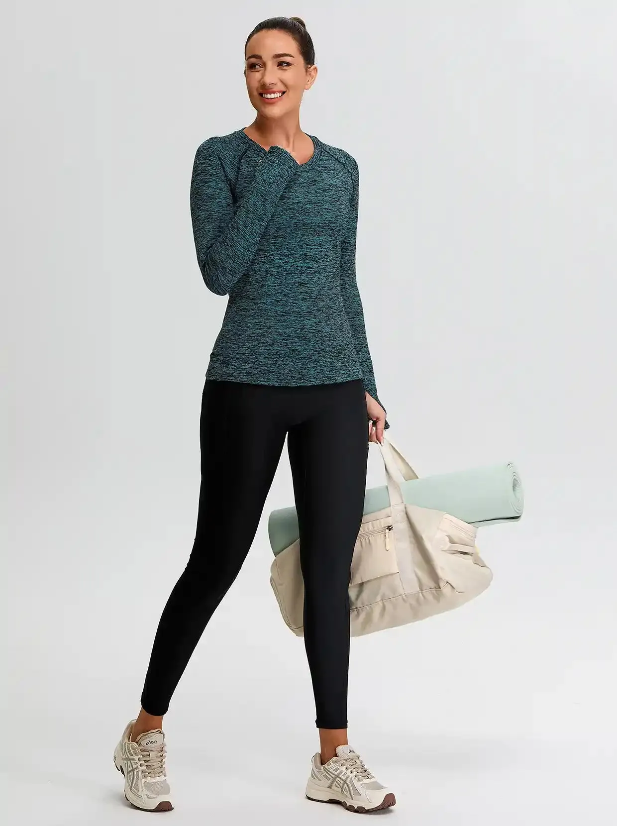 Women's V-neck Thermal Tops with Thumb Holes