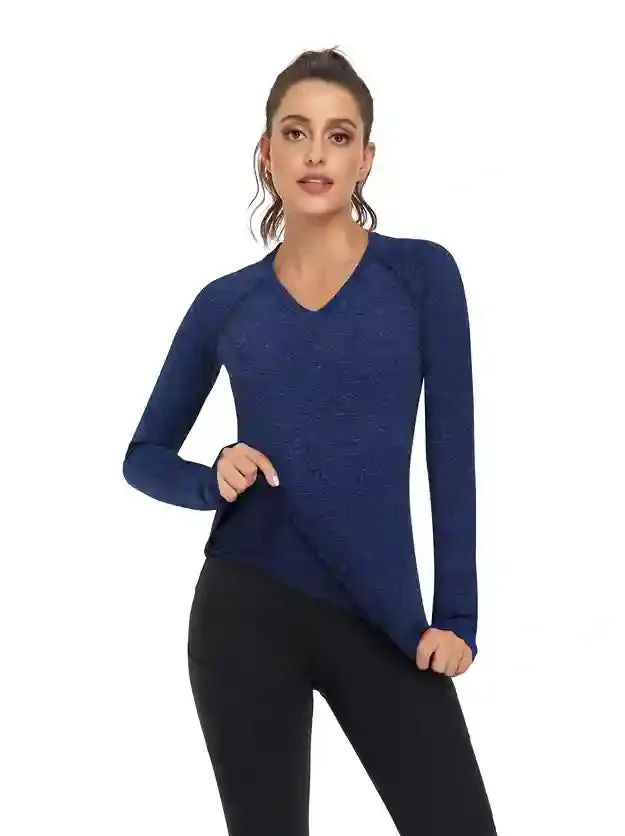 Women's V-neck Thermal Tops with Thumb Holes