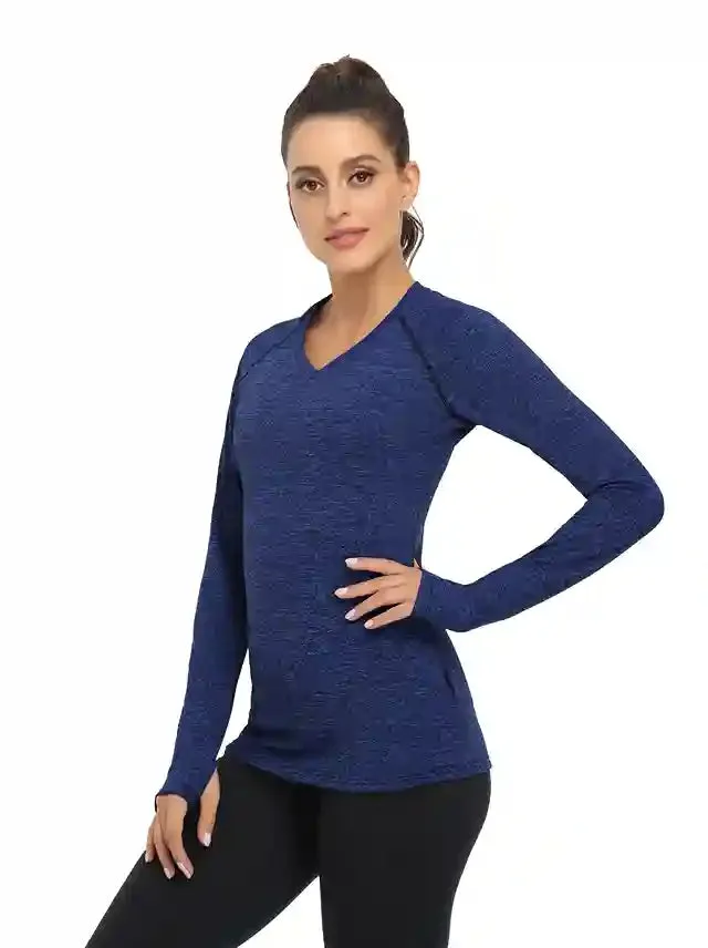 Women's V-neck Thermal Tops with Thumb Holes