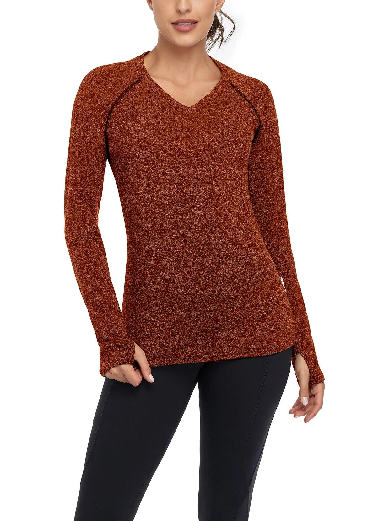 Women's V-neck Thermal Tops with Thumb Holes