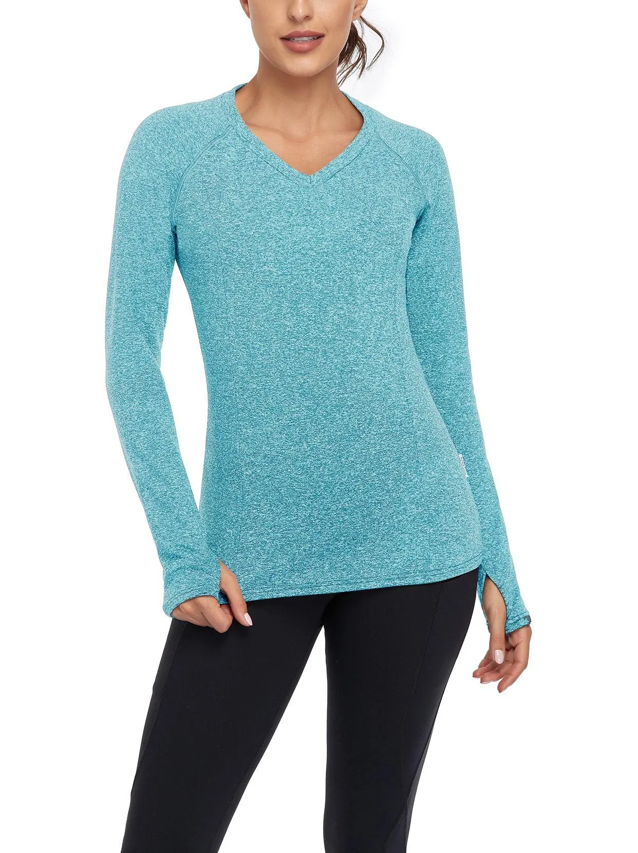 Women's V-neck Thermal Tops with Thumb Holes