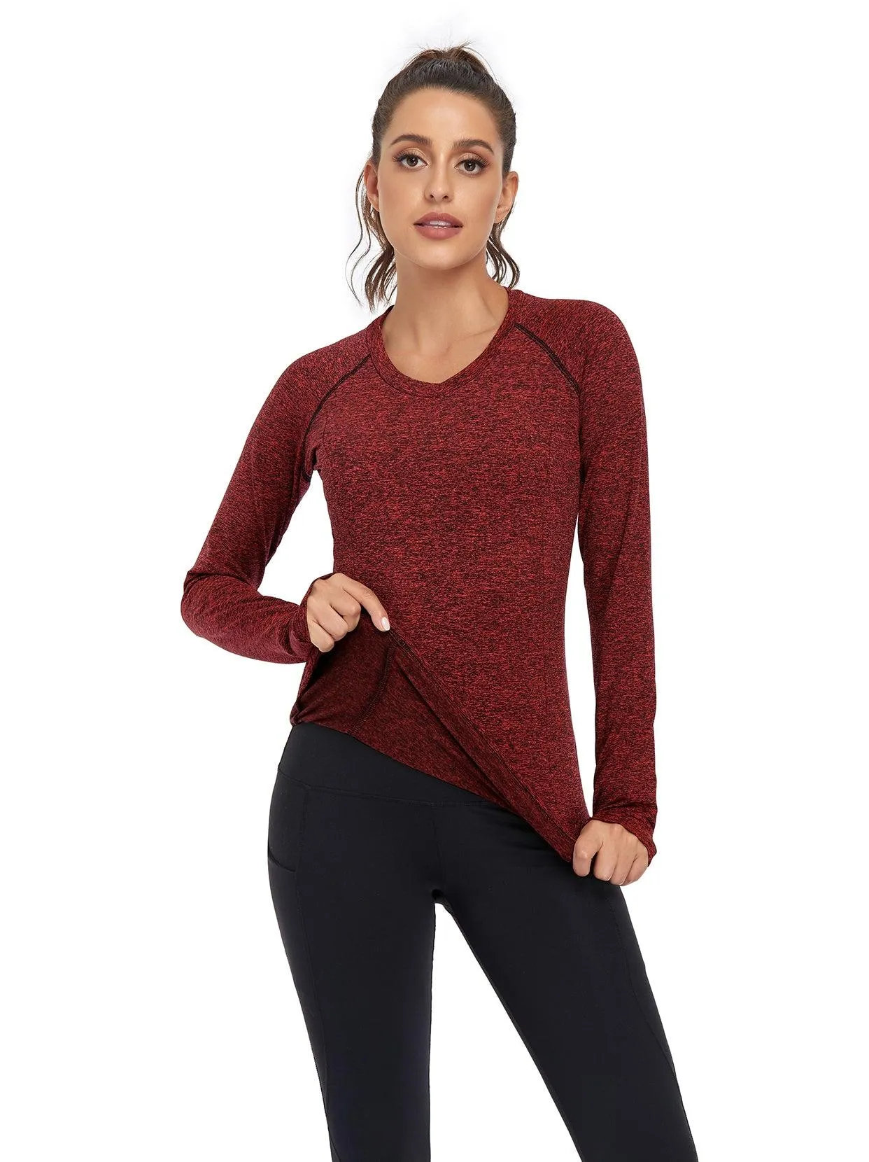 Women's V-neck Thermal Tops with Thumb Holes