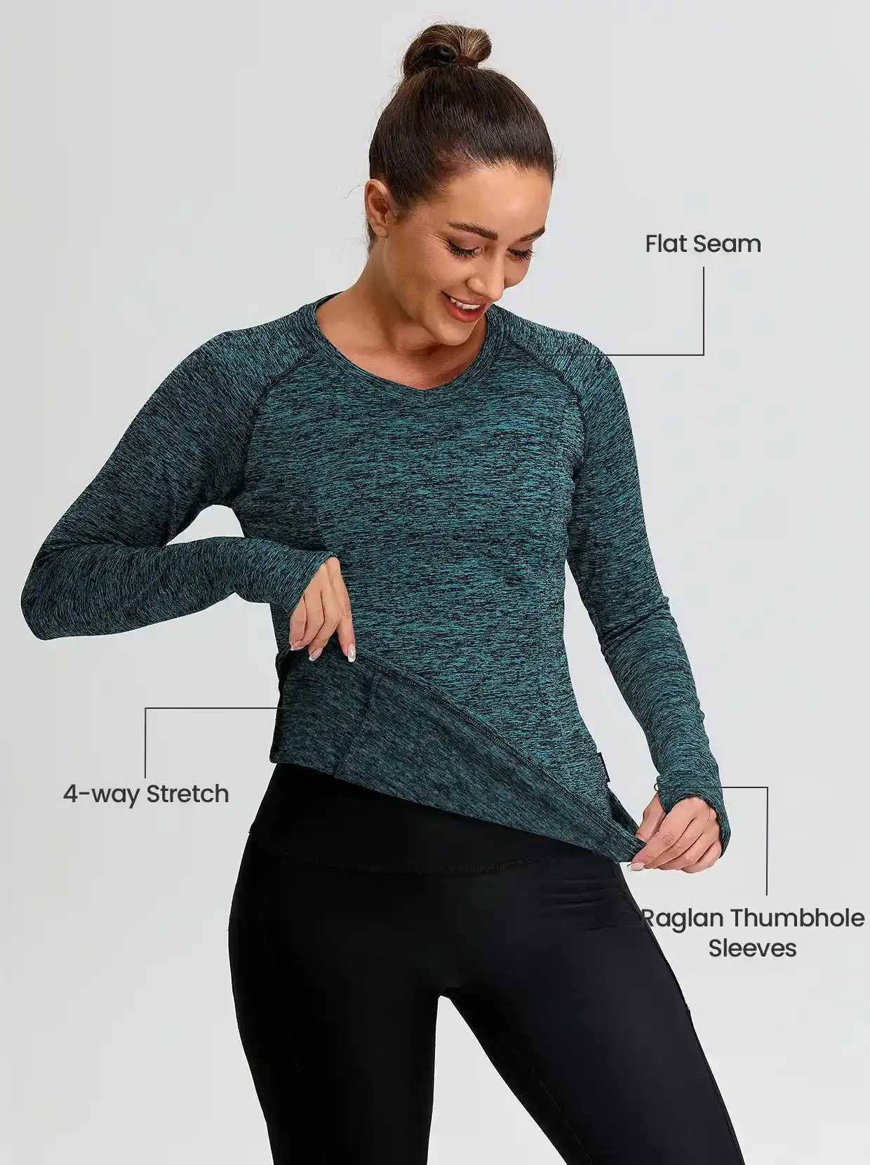 Women's V-neck Thermal Tops with Thumb Holes