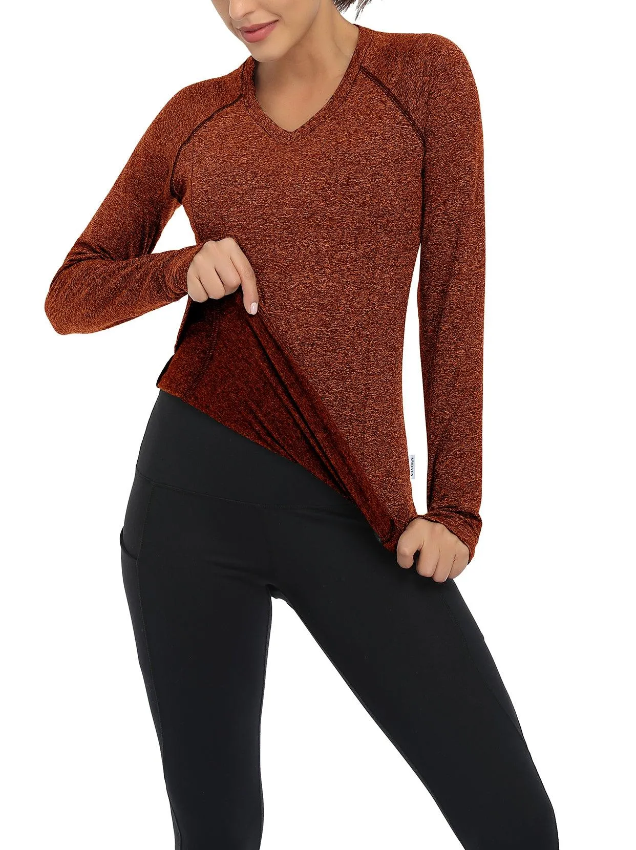 Women's V-neck Thermal Tops with Thumb Holes